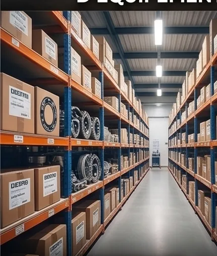 Magasin de pièces de rechange industrielles : roulements et composants sur rayonnages